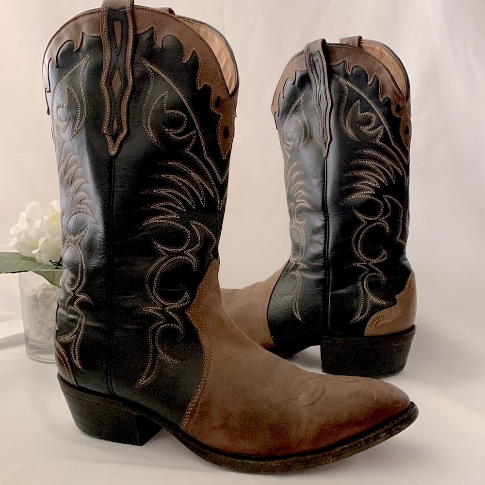 Brown and Black Western Cowboy Boots - Classic Two-Tone Suede & Leather